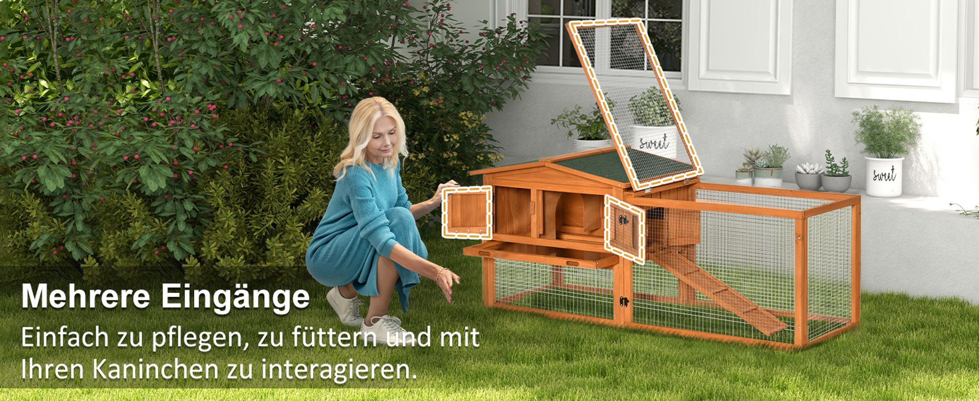 PawHut Kleintierstall Tannenholz Kleintierhaus Kleintierkäfig Asphaltdach Orange