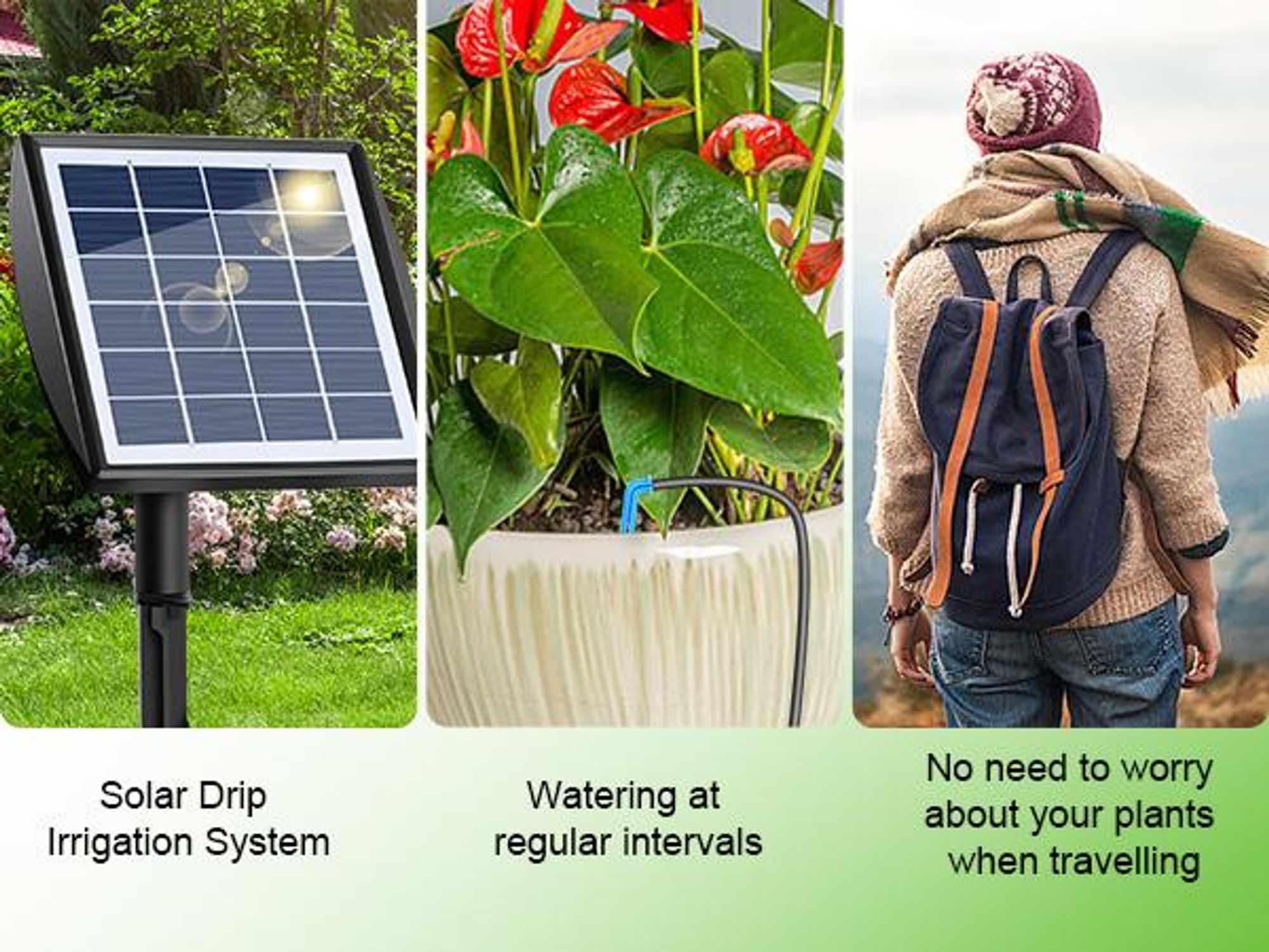 Speed Solar Bewässerungssystem Automatisches Set, Automatische BewäSserung mit Timer und 15 Tropfer -15m Schlauch