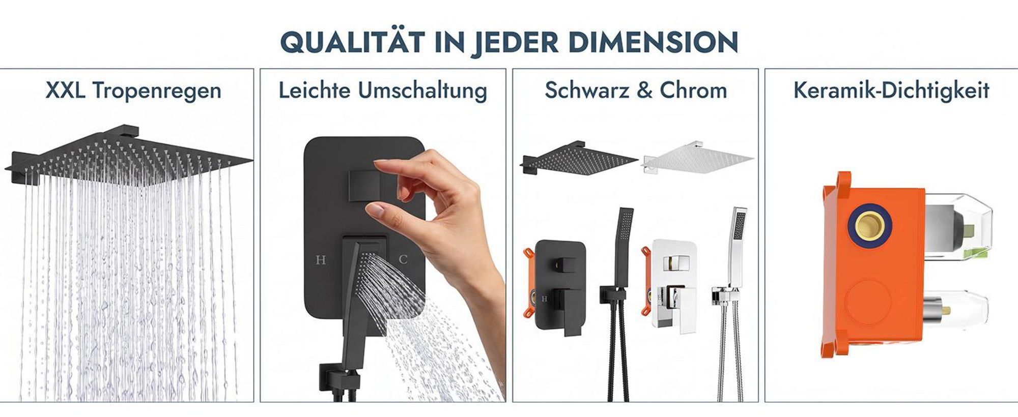 ROSEJANE Unterputz Duscharmatur Set mit Regendusche 30 × 30 cm, Duschsystem mit Kopfbrause und Handbrause, Edelstahl, G1/2, Matt-Schwarz