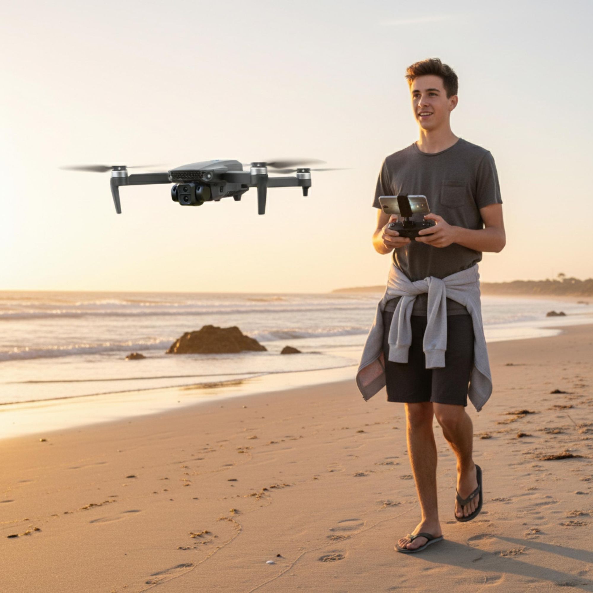 Drohne mit 2 Kameras & Brushless Motor, FlyPro2X Spielzeug Quadcopter für Anfänger, 30 Min Flugzeit (3 Akkus), FPV WiFi & Koffer, EVI TECH Service PL