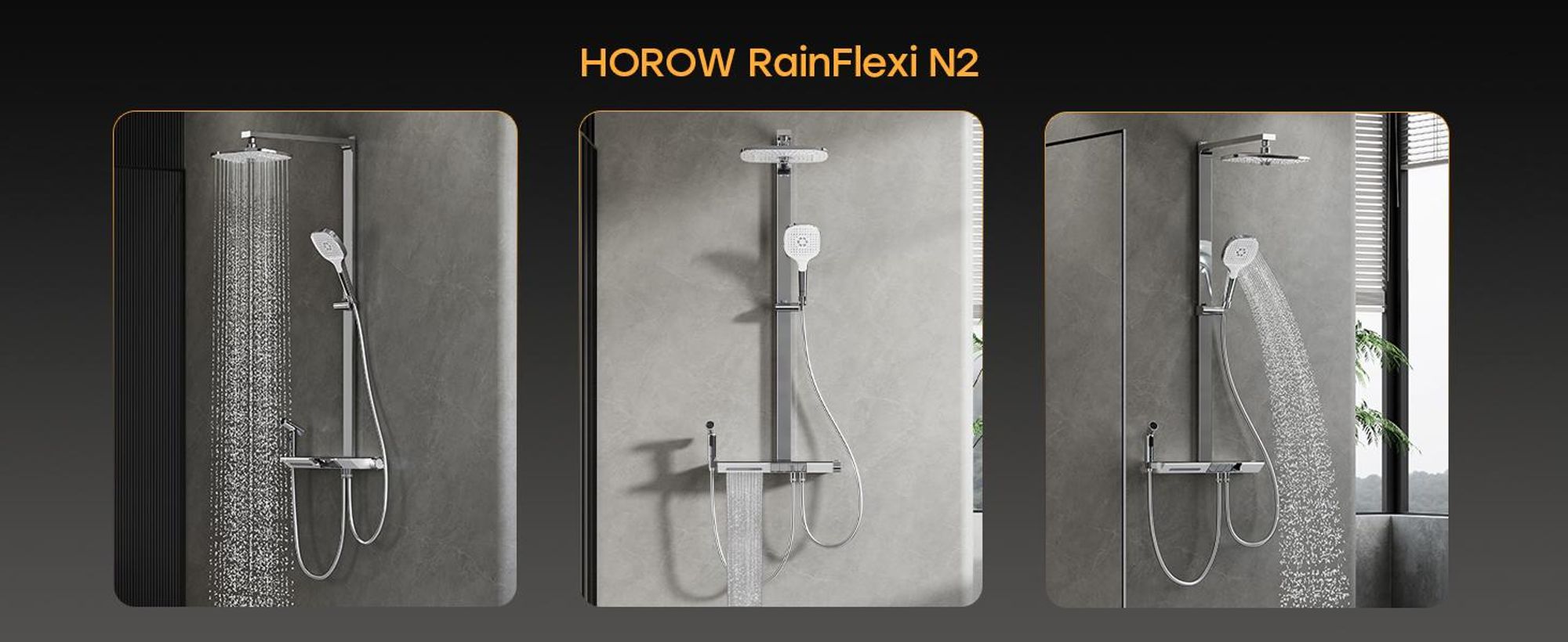 HOROW RainFlexi N2 Duschsystem mit Thermostat, Chrom Regendusche Set mit 2 Handbrause, Wasserfallauslauf, Große Kopfbrause, Höhenverstellbar Duschset