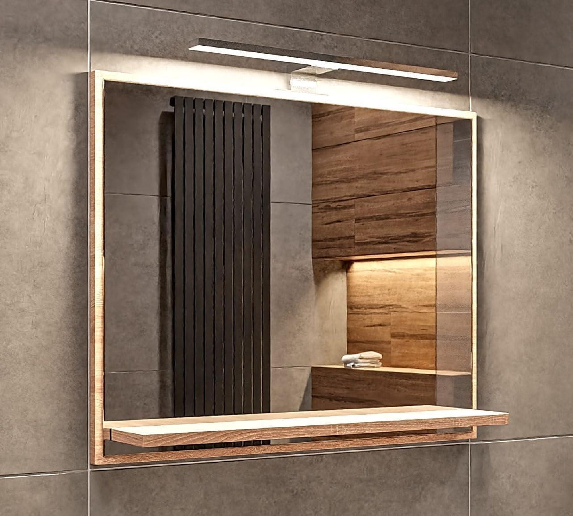 Badspiegel mit Beleuchtung Sonoma H:50 x B:60 cm - Bathroom Mirror IP44 - Badezimmer Spiegel Rechteckig mit Ablage und LED 4000K - Wandspiegel