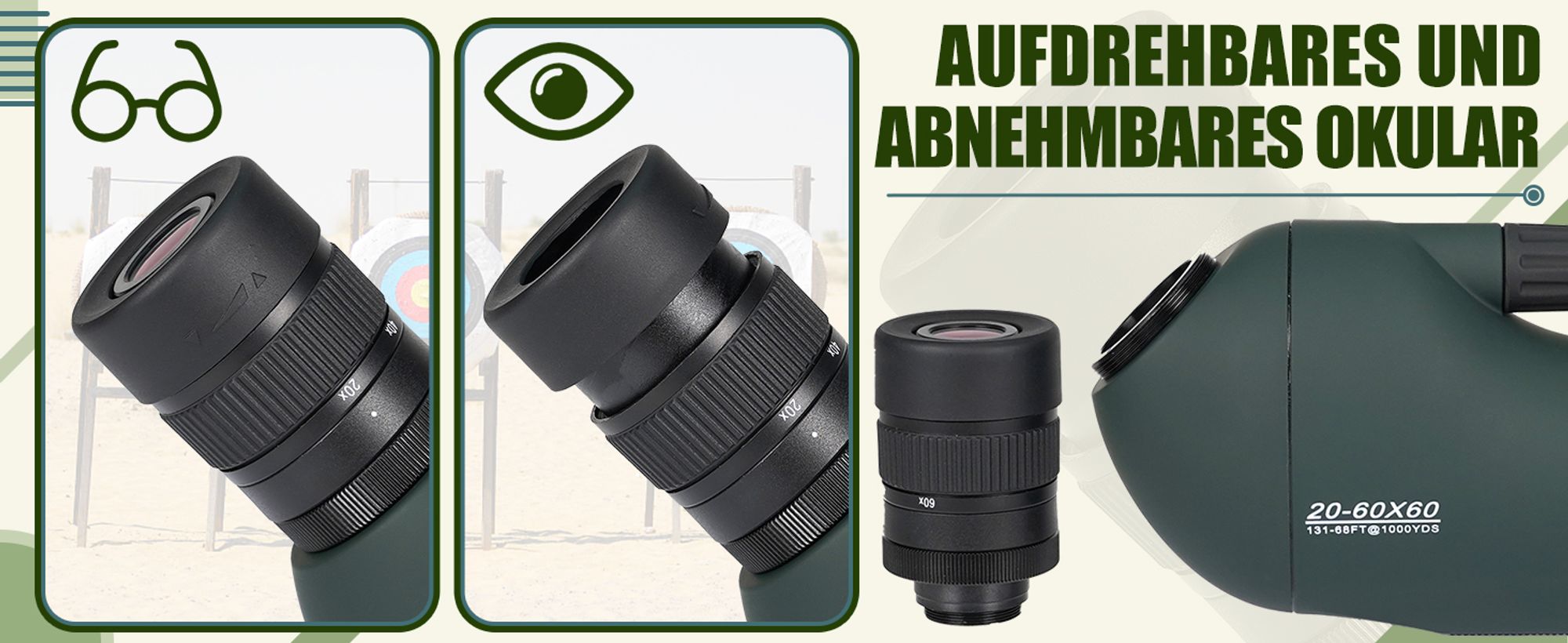 Svbony SV28PLUS Spektiv mit Stativ, 20-60x60mm BAK4 FMC Objektiv, Wasserdicht Beschlagfrei, mit Handy Telefonadapter, für Vogelbeobachtung, Zielschießen, Bogenschießen