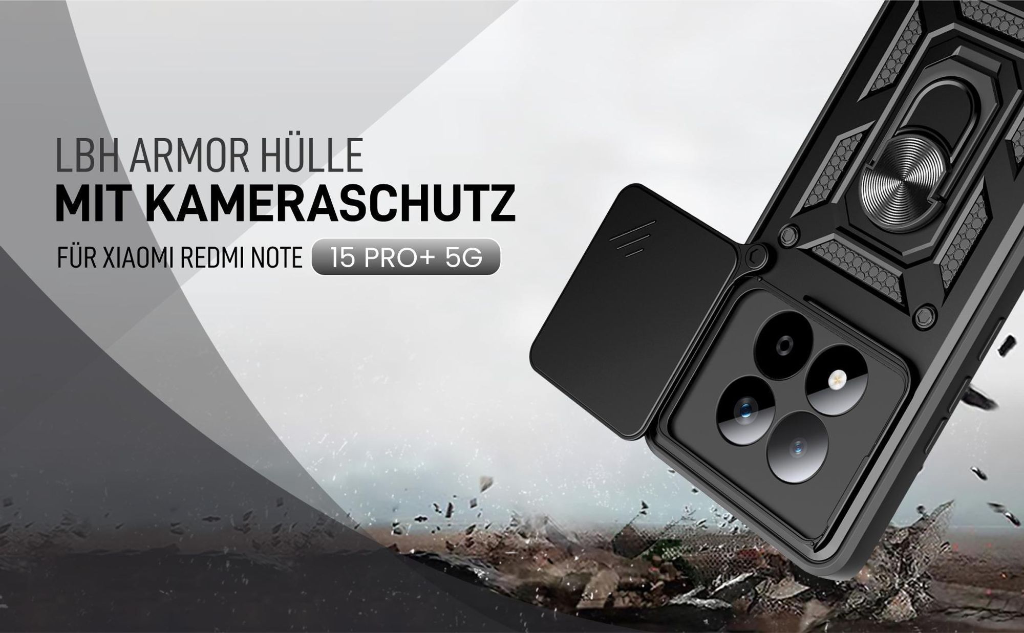 Schwarze Outdoorhülle mit Kameraschutz für Xiaomi Redmi Note 15 Pro+ 5G