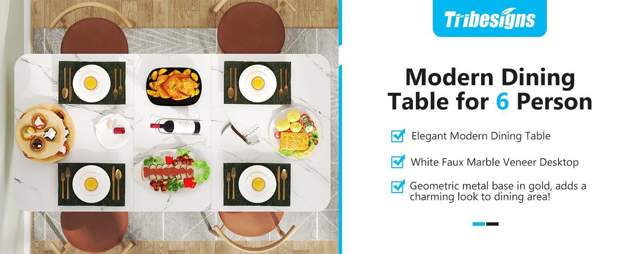 Tribesigns Moderne eettafel voor 6 personen, 160 x 80 x 75 cm, tafel voor de woonkamer, rechthoekig, keukentafel, eettafel voor eetkamer en keuken, woonkamer