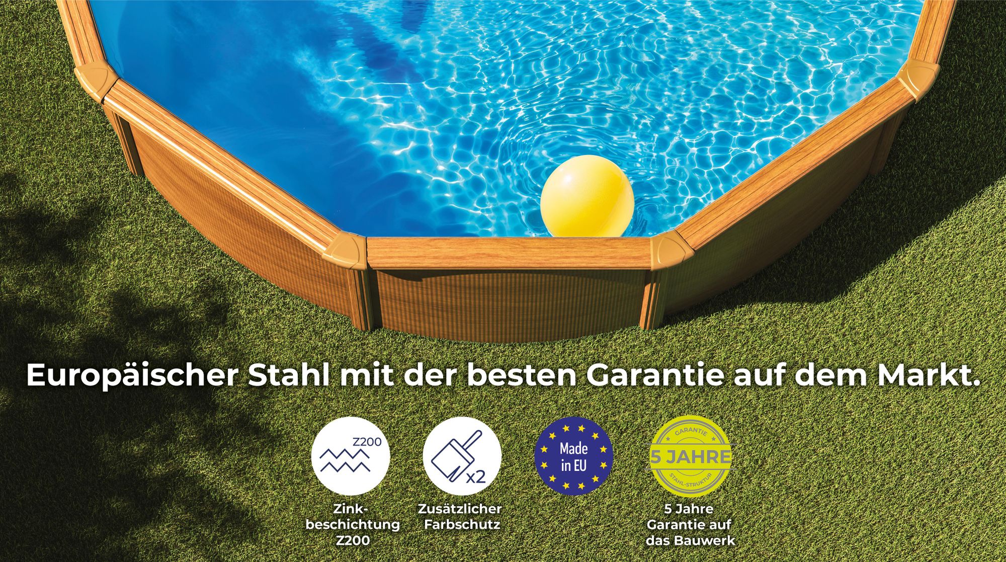 GRE Runder Stahlwandpool mit Holzoptik KIT240W – Ø 240 x 120 cm, Komplettset