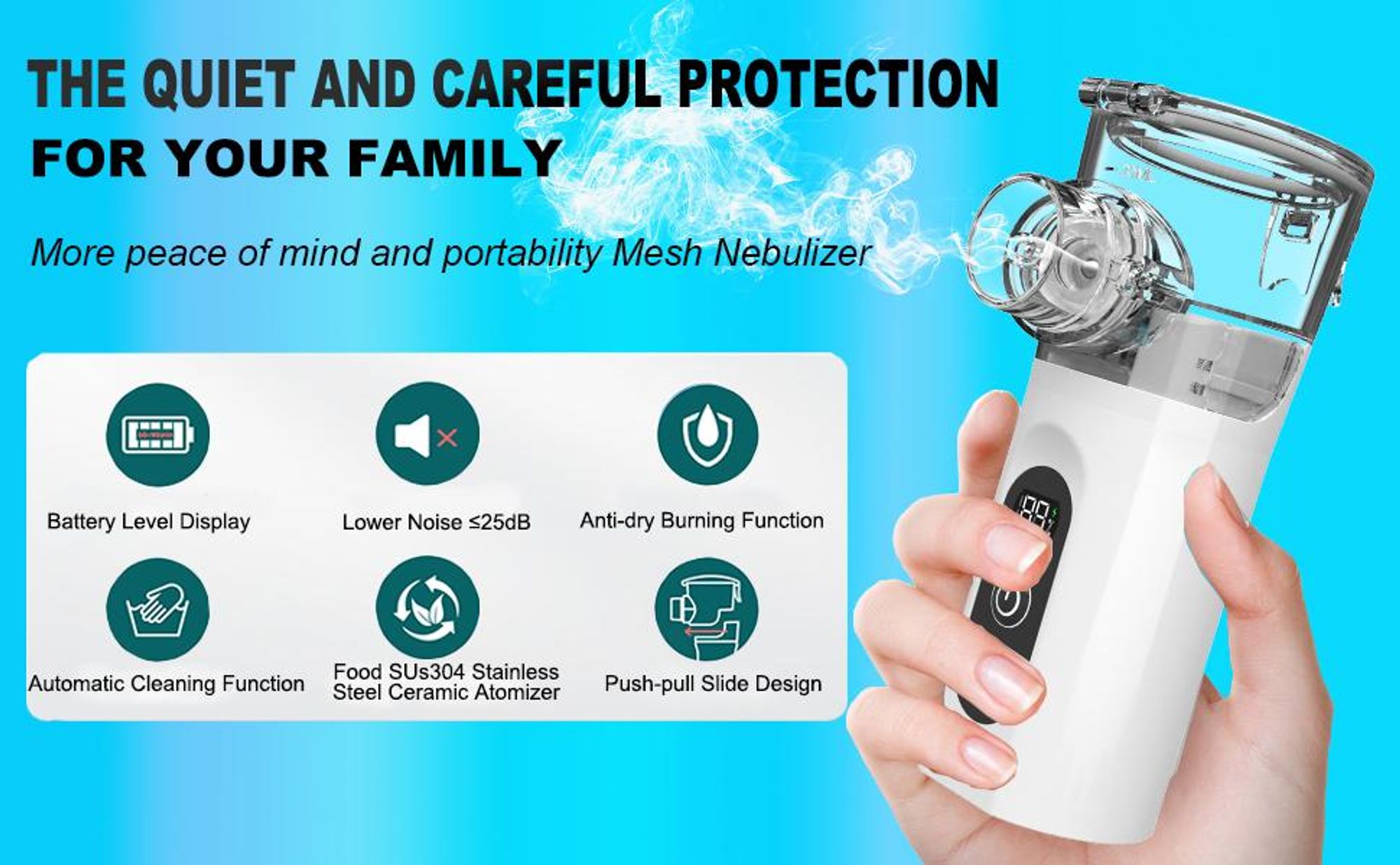 Inhalationsgerät Tragbar Leise Inhaliergeräte für Erwachsene und Kinder mit Digitaldispla 2 Sprühmodi Inhaliergerät USB-C Vernebler Inhalator