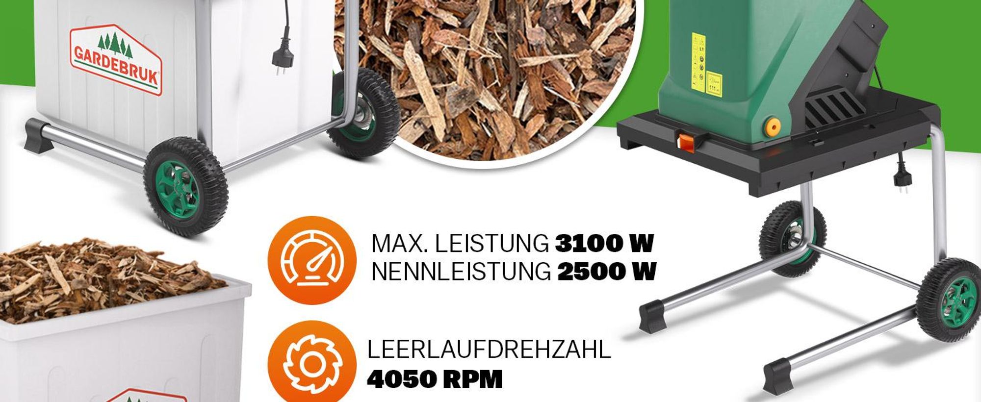 GARDEBRUK® Gartenhäcksler 3100W