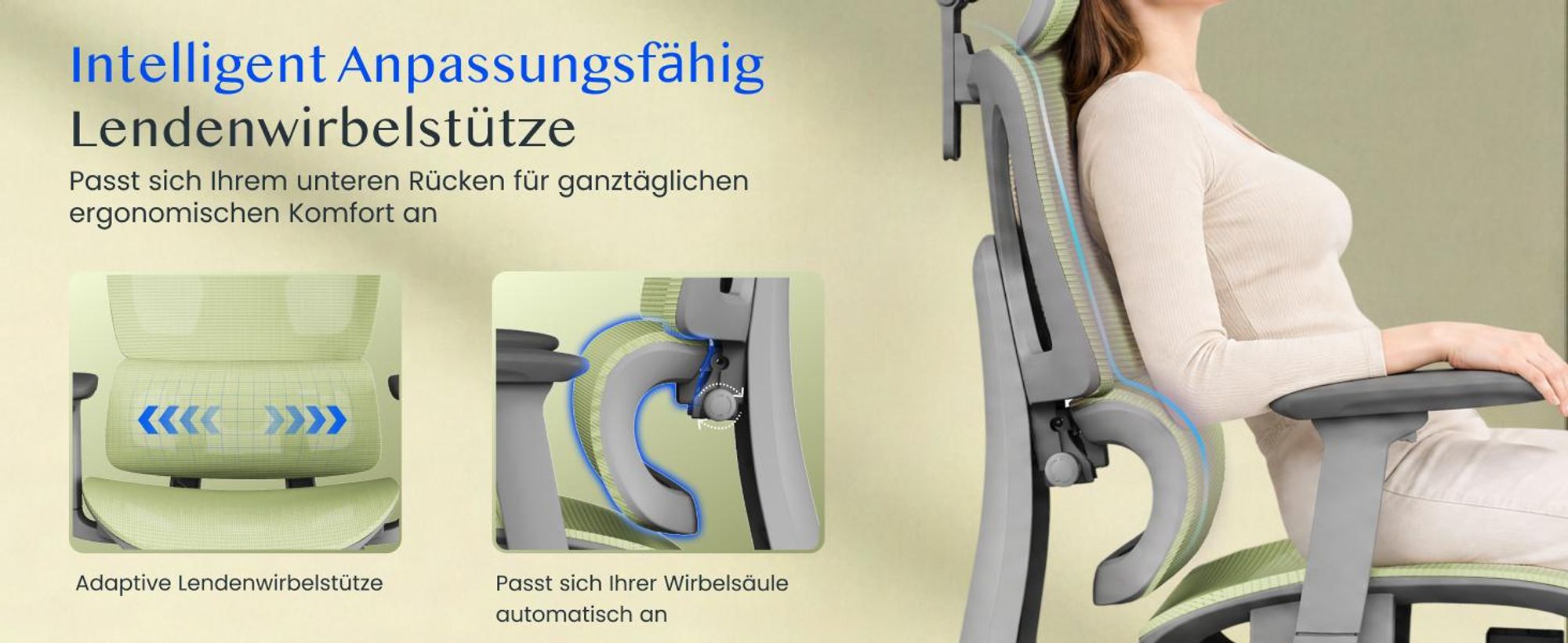 FLEXISPOT ErgoX Ergonomischer Bürostuhl mit Fußstütze, 3D-Armlehnen & Kopfstütze, 5D-verstellbare Rückenlehne, Tragfähigkeit von 136 kg, Grün