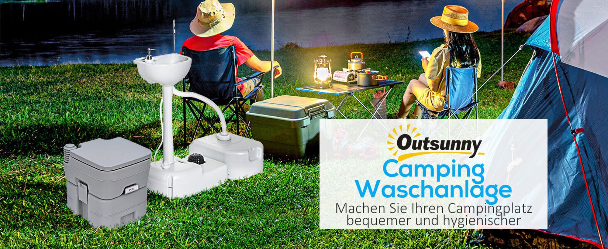 Outsunny Camping Waschbecken Handwaschbecken mit Auffangbehälter für Abwasser 17L Wassertank Spülbecken mit Spender für Flüssigseife Fußpumpe mobil HDPE Grau 83 x 50 x 103 cm