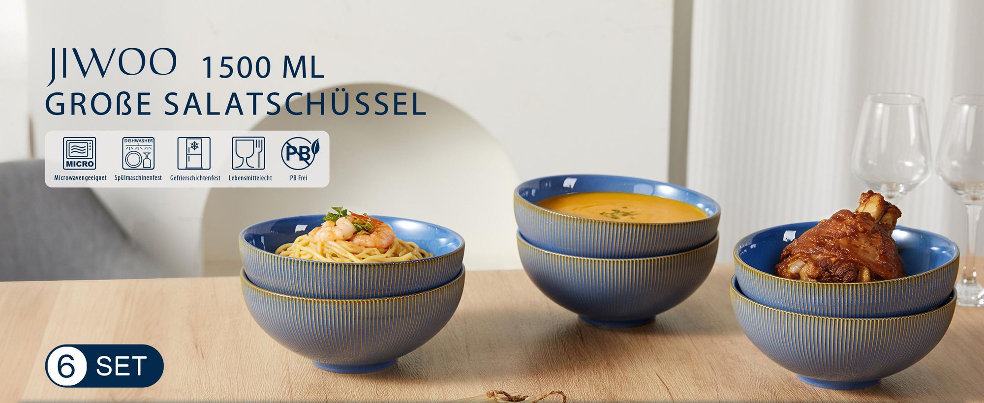 Schüssel Set 6stück Ø20 cm Müslischale Suppenschüssel Frühstücksschüssel Suppenschale Suppenteller Keramik 6personen mikrowellenfest spülmaschinenfest