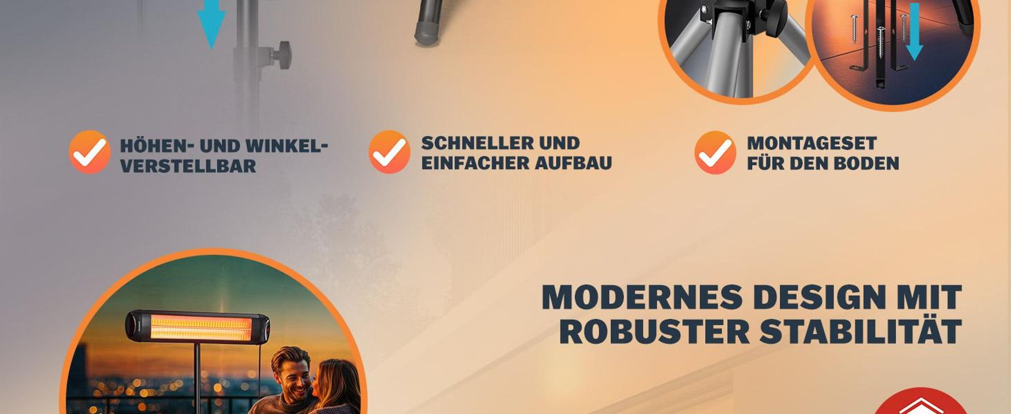 MONZANA® Infrarot Heizstrahler 2500W mit Teleskopständer Schwarz