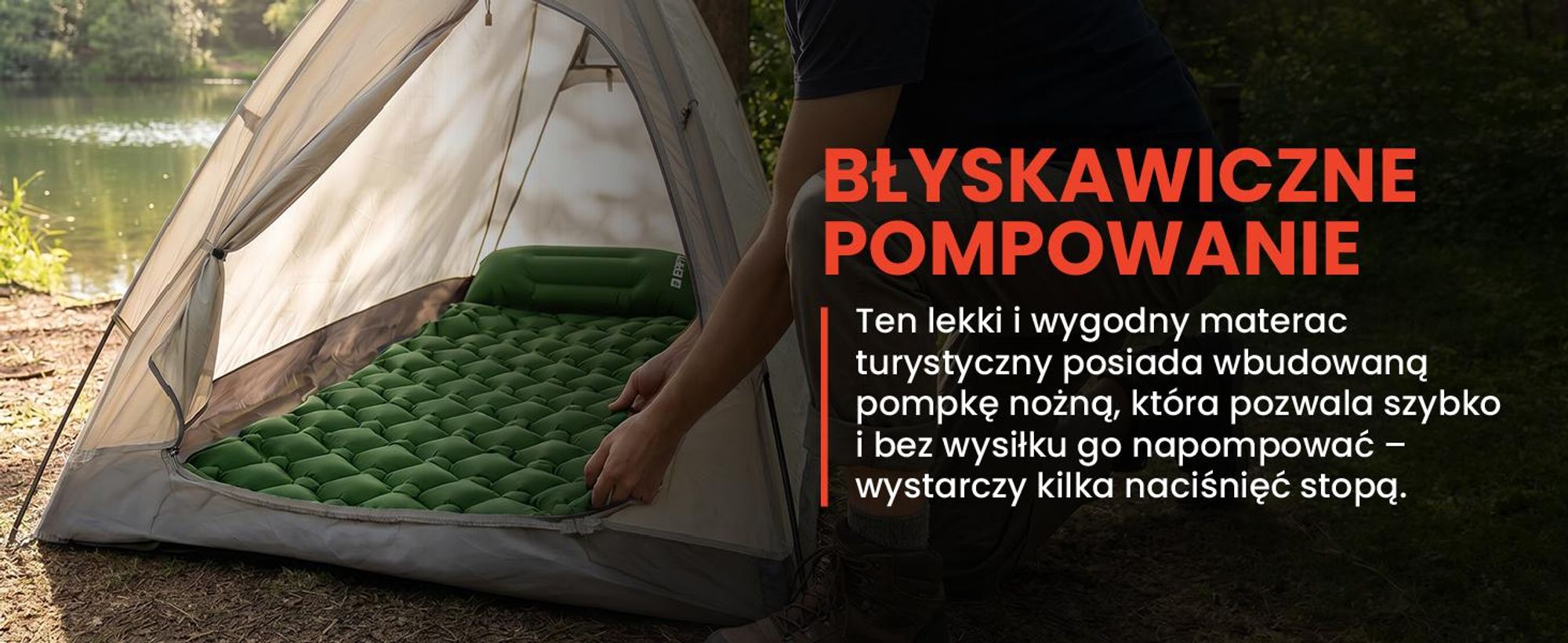 Zielony materac turystyczny samopompujący bardzo lekki