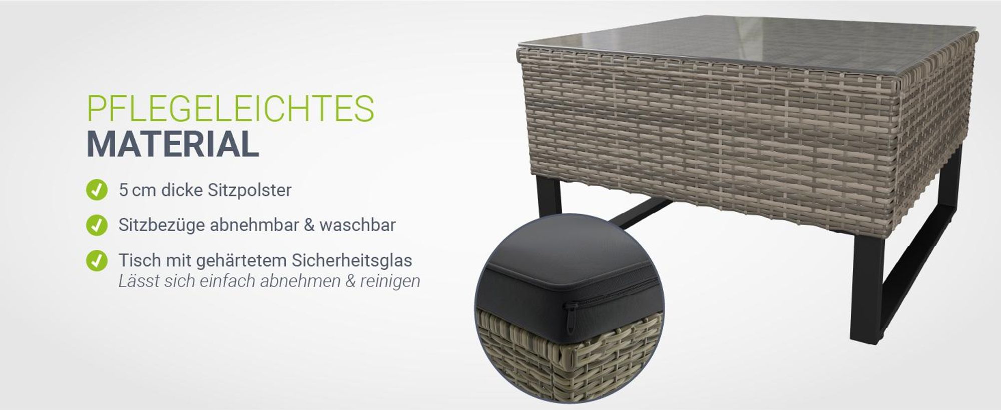 Juskys Polyrattan Lounge Santorini - Sitzecke mit Beistelltisch & Auflagenbox - Grau