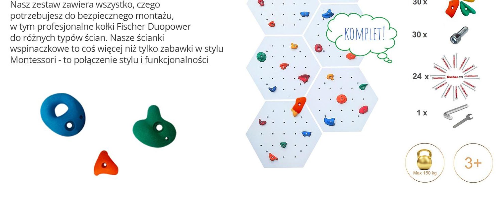 Create for you® – Ścianka Wspinaczkowa, 3x Panel 86x75 cm, 15 Kolorowych Chwytów, Domowa Wspinaczka, Sprzęt Fitness do Domu, Zabawa Ruchowa dla Dzieci