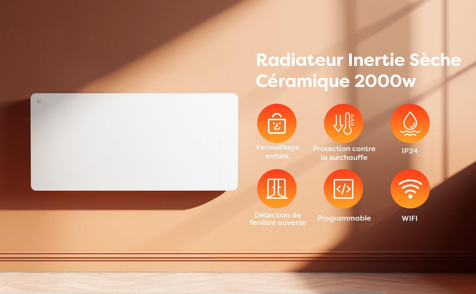 CIARRA Radiateur Inertie Céramique, Film 2000W WiFi Chauffage Fixé Programmable LCD Thermostat CBHTD20A-W