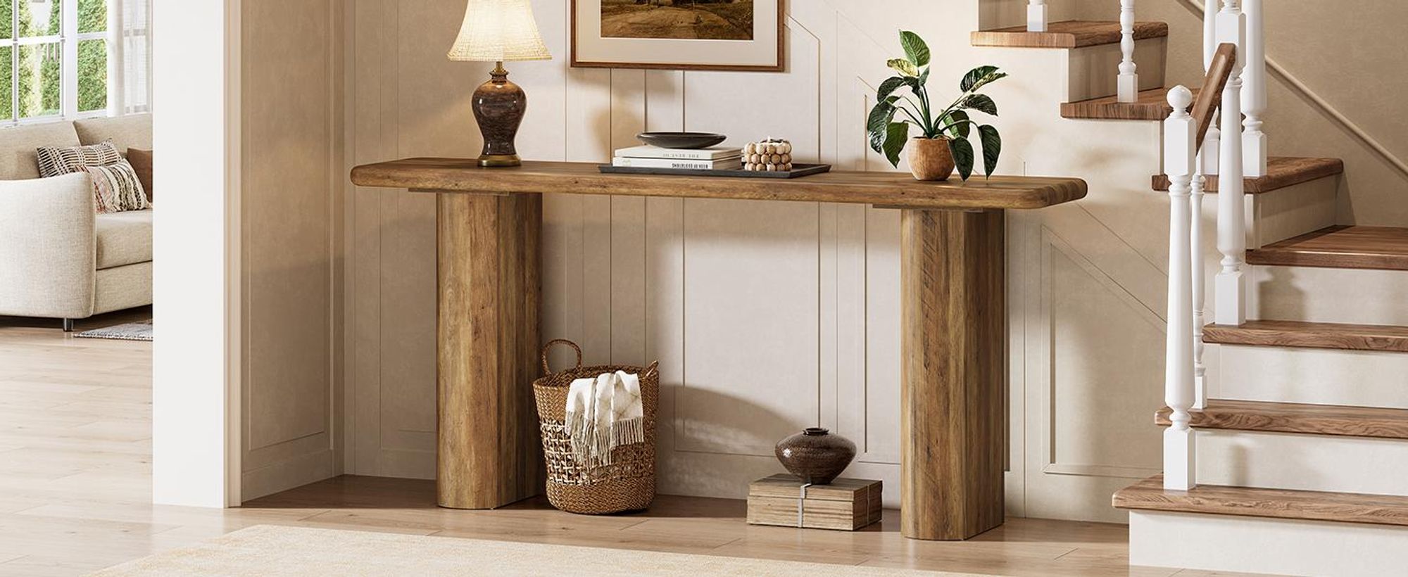 Tribesigns Konsolentisch, 160 cm, rechteckiger Sofatisch aus Holz im Industriestil, rustikales Bauernhaus-Eingangsmöbel für Eingang, Flur, Braun