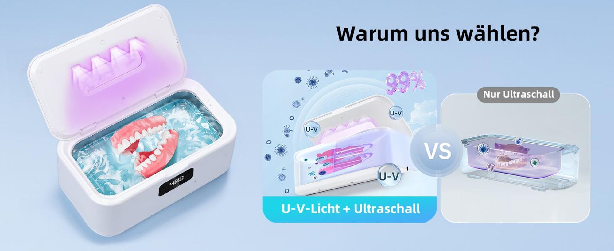 Ultraschallreinigungsgerät, Ultraschallreiniger, 49000Hz Hochfrequenz Ultraschallgerät, 800ml Brillenreinigungsgerät, Ultrasonic Cleaner
