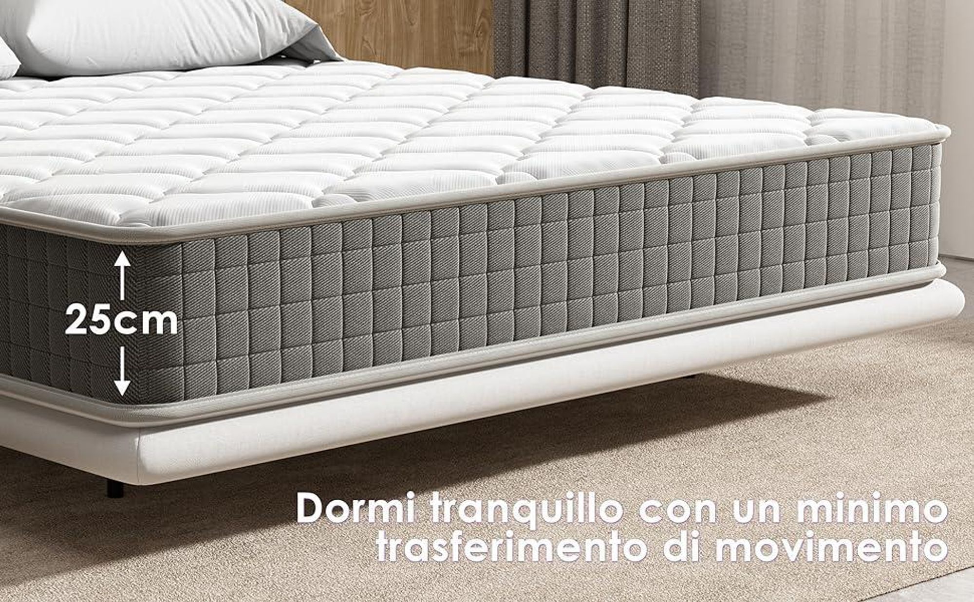 DEWINNER Matelas Mémoire 140x200x25cm - Ergonomischer Schaumstoff 7 Zonen, Mittelgeschlossen, Komplettdruck - Anti-Acarien, Hypoallergenic