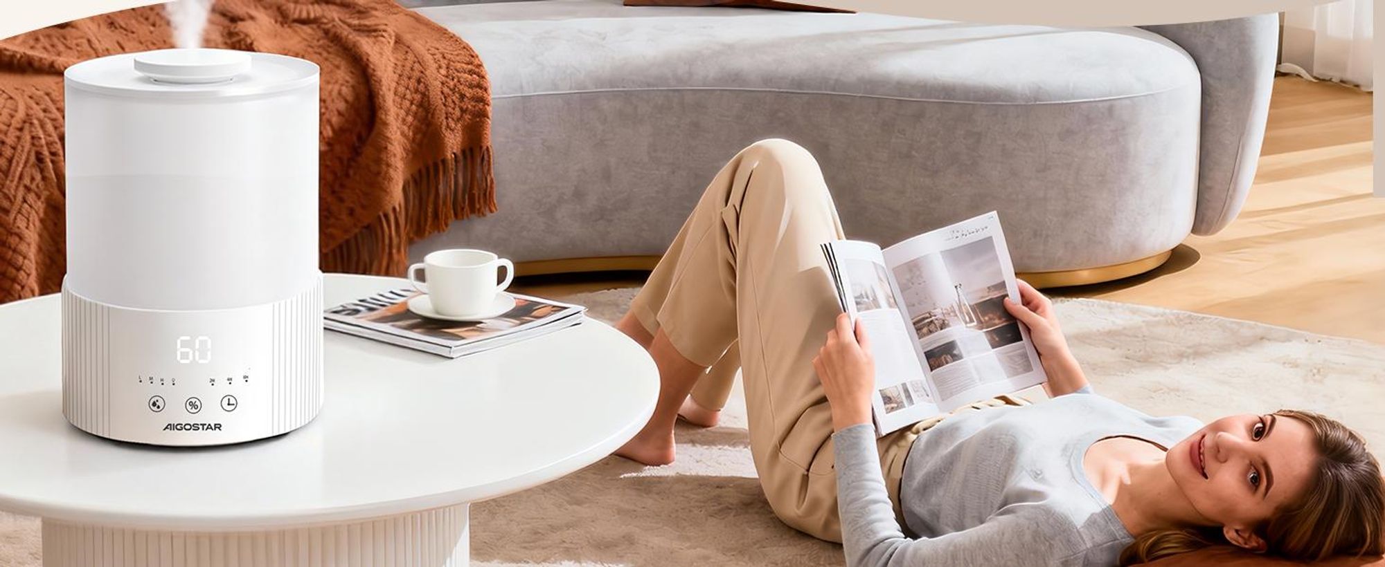 Aigostar - für Schlafzimmer Leise individuelle Luftfeuchtigkeit 7 Farblichter