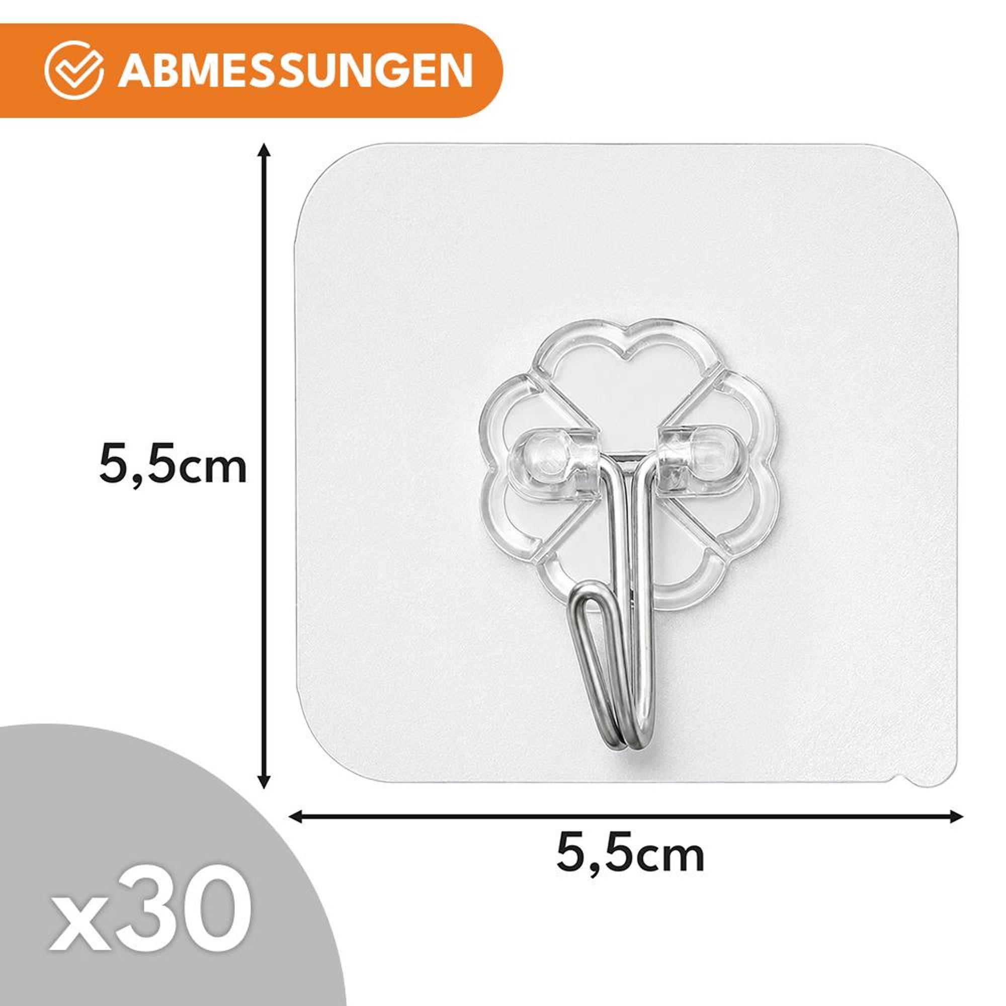 KRUMAD Klebehaken Extra Stark 30 Stück, Selbstklebende Haken ohne Bohren, Wandhaken 180° drehbar, Transparent für Bad, Küche & Büro