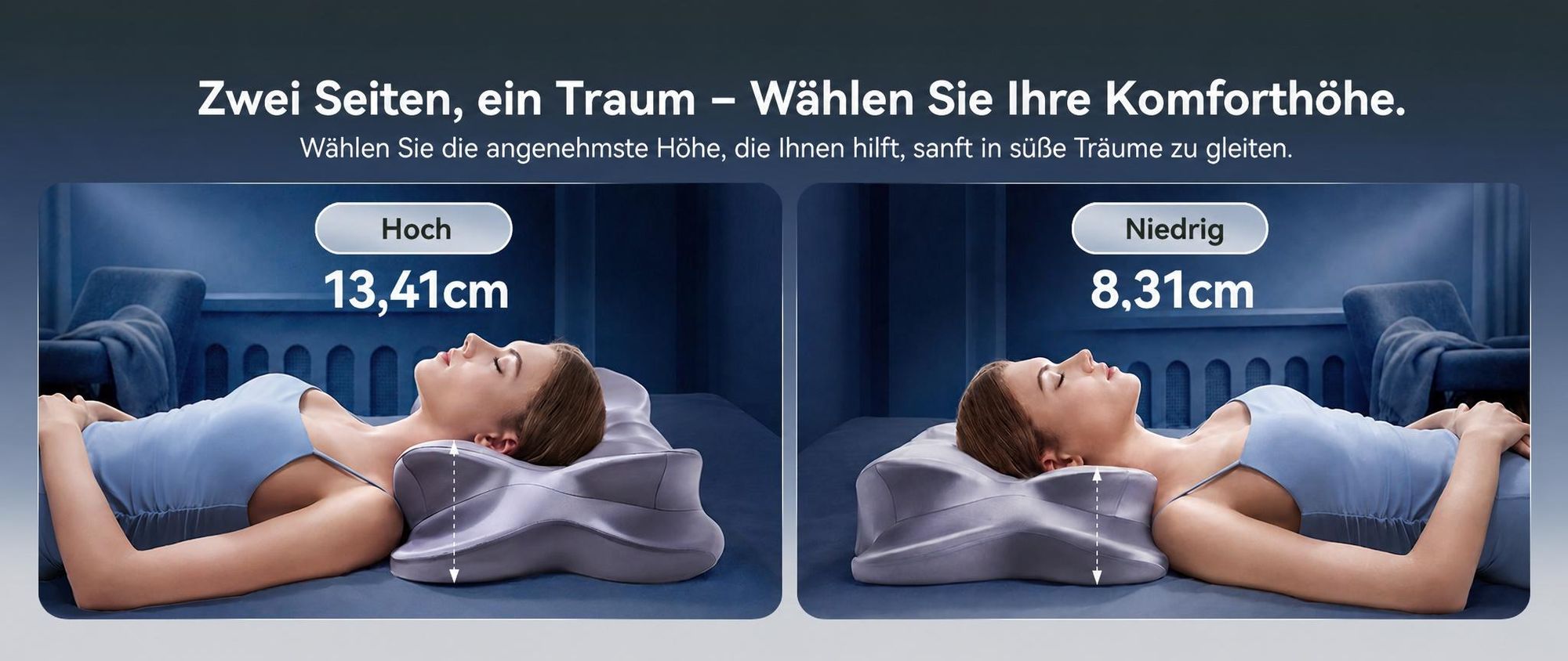 Nackenstützkissen Ergonomisches Memory Foam Kissen Schlafkissen,Waschbarer Kühlendes Eisseidengewebe Bezug, 13,4/8,3 cm, und CertiPUR-US