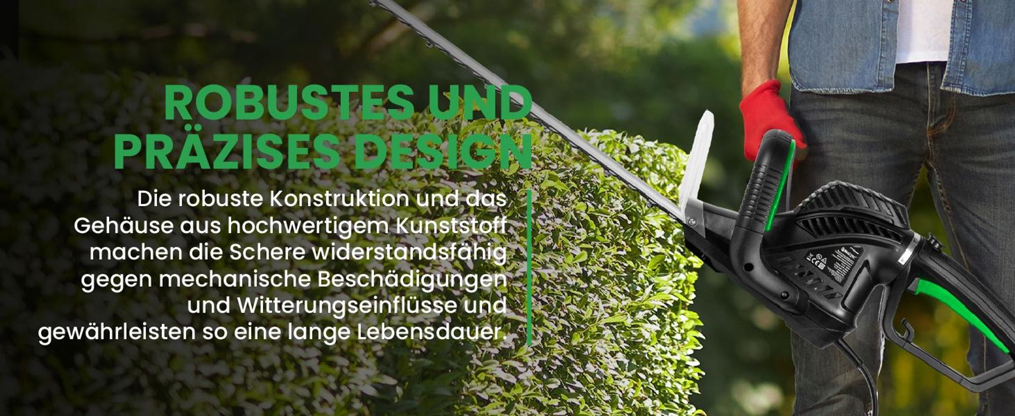 Elektrische Heckenschere 1800W 61cm Schnittlänge Handschutz Schwertschutz Schutzbrille