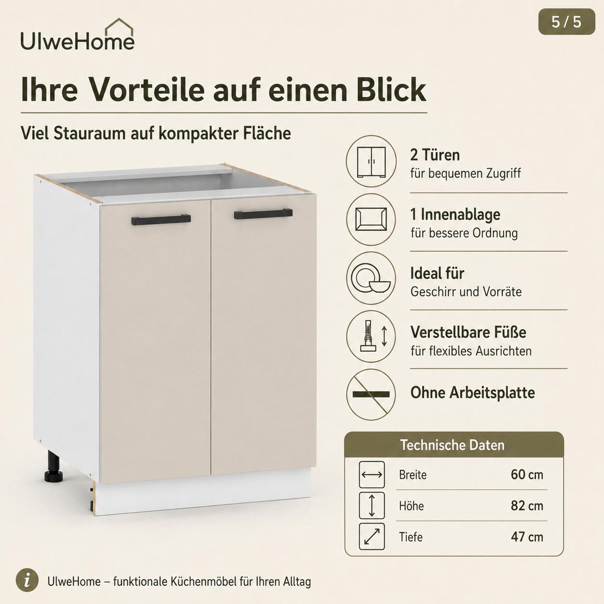 UlweHome Küchenunterschrank Kaschmir Beige: Vorteile & technische Daten auf einen Blick.