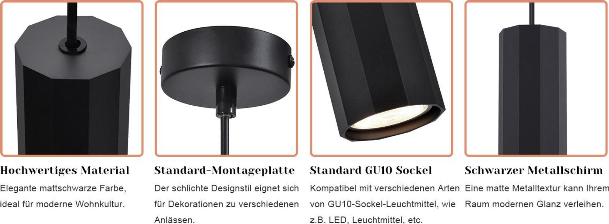ZMH Hanglamp, zwart, metaal, 1 lichtpunt, pendelarmatuur, GU10, modern, industriële hanglamp voor woonkamer, eetkamer, keuken, slaapkamer