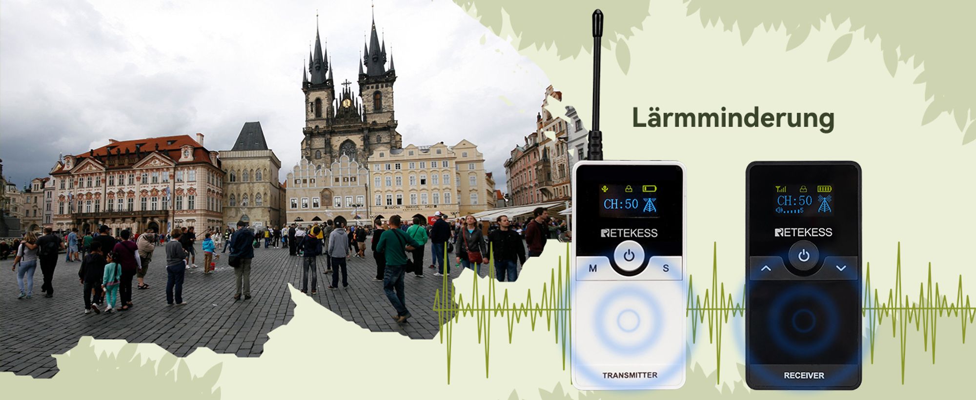 Retekess TT116 Tour Guide System, Drahtloses Reiseleitersystem, 200m, Erklärungssystem, D-Kopfhörer, mit 30 Loch Ladebox, für Tourismus, Fabrikführung