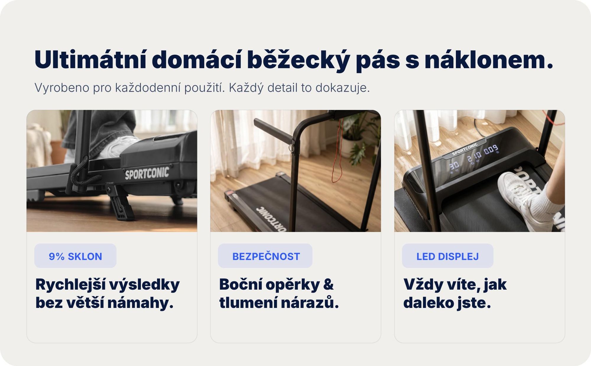 Sportconic Elektrický Běžecký Pás 12 km/h, Skládací Walking Pad Domov Kancelář, 9 % Sklon, LED Displej, Držák na Tablet