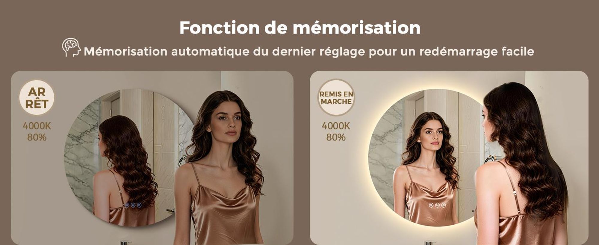 S'AFIELINA miroir de salle de bain LED rond miroir de salle de bain mural avec interrupteur tactile,3 couleurs de lumière 3000/4000/6500K 70 cm