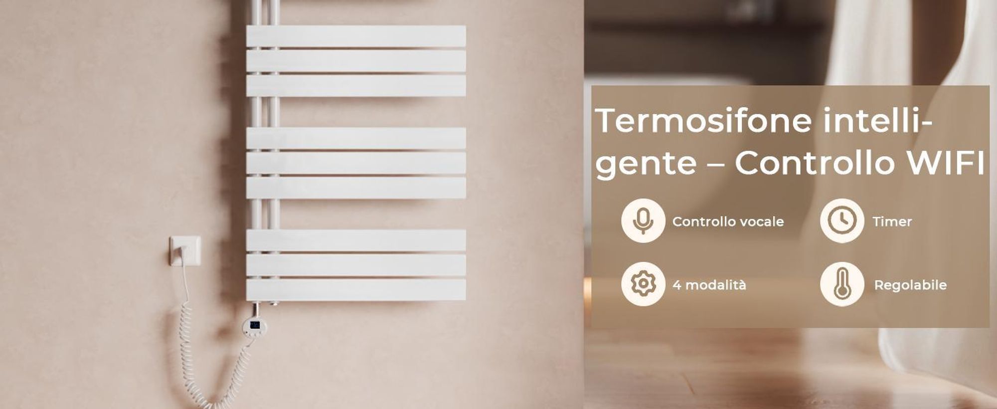 S'AFIELINA 1041x500mm Scaldasalviette elettrico bagno WiFi, termoarredo con termostato, programmabile, LCD, 600 W, asciugamani a basso consumo, bianco