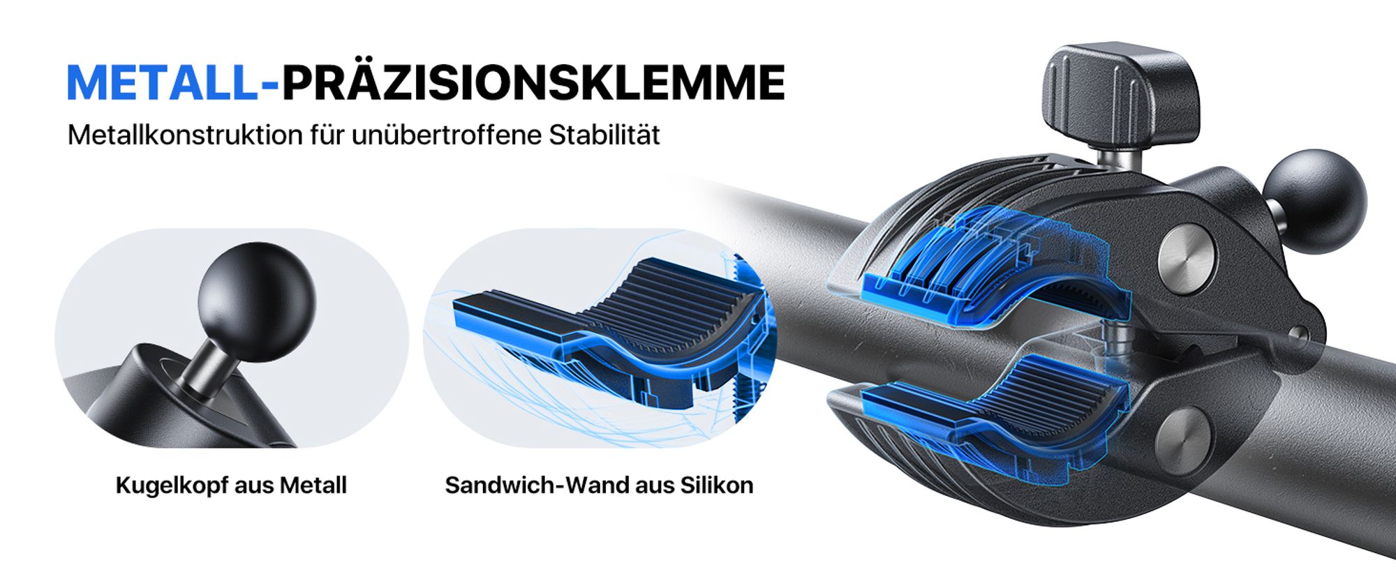 Stabile Handyhalterung Fahrrad – Schockabsorbierend metallklemme Universal Handyhalterung Motorrad 360° Handyhalter Fahrrad für iPhone 16/15/14 ProMax
