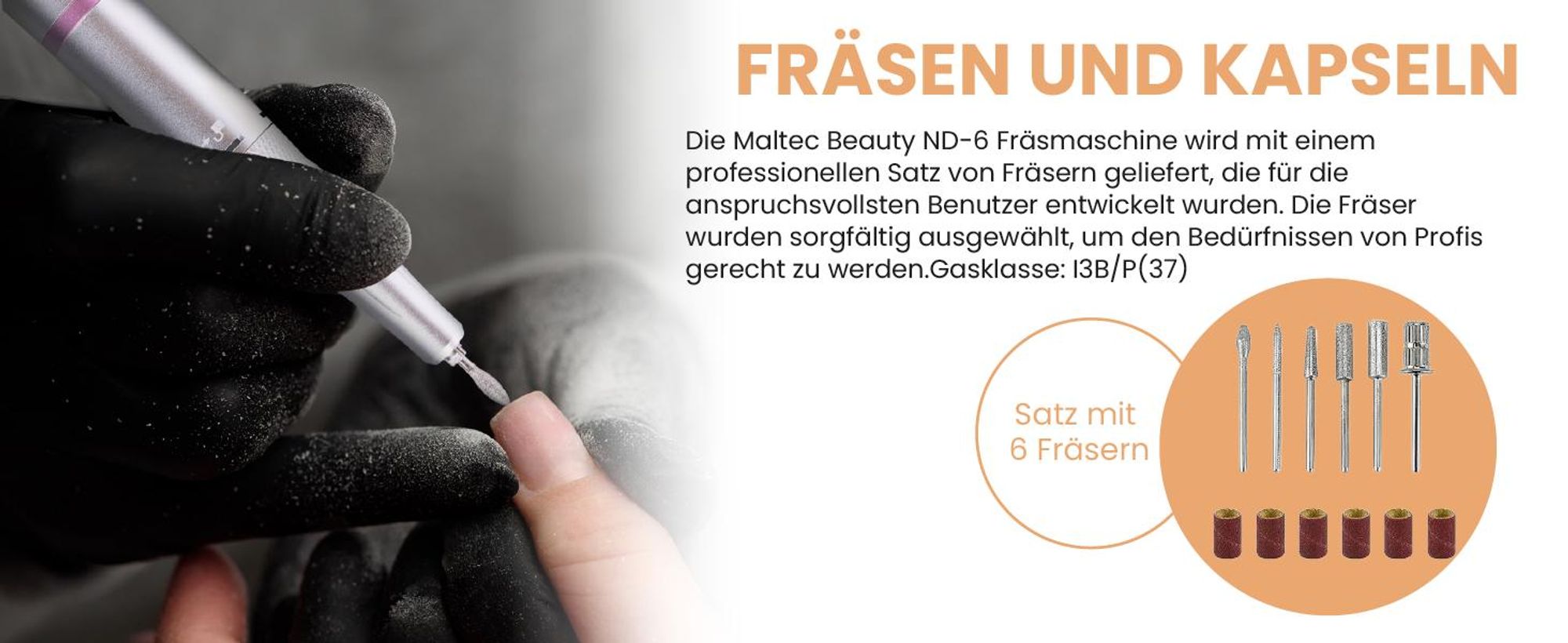 Nagelfräser Maniküre Pediküre mit Station 50W Maltec 350g Batterie 3600 mAh Set Bit Fräser 35000u/min Twist Lock