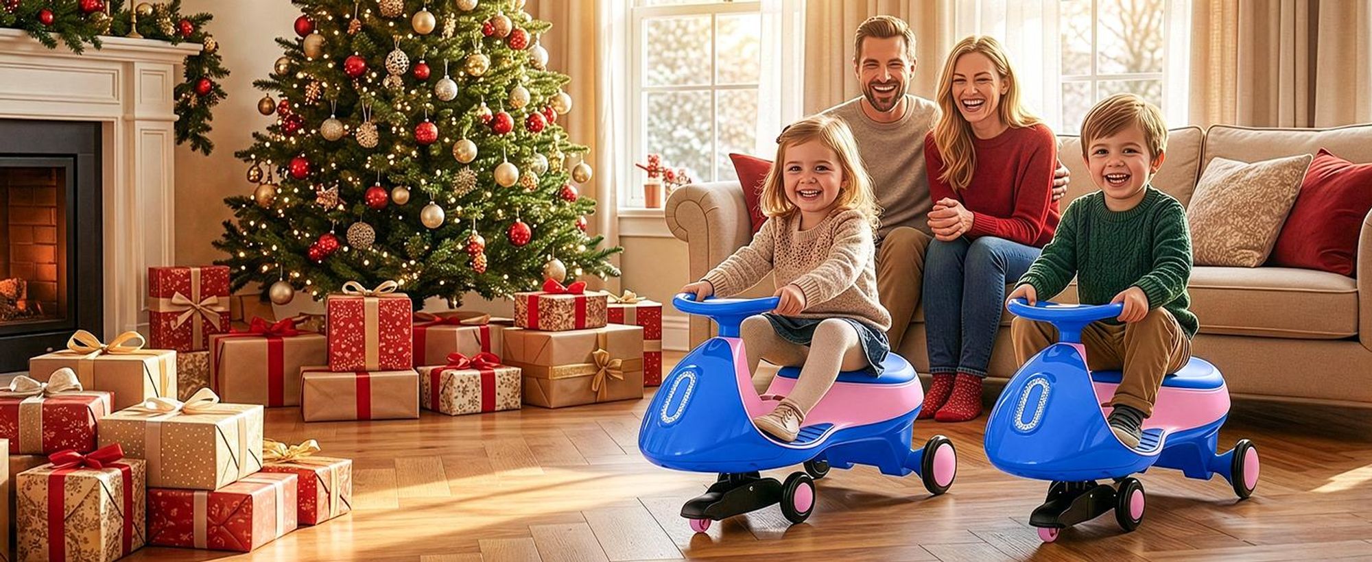 Kinder-Elektroauto 12V, Elektrisches Rutschauto mit Pedal, 2 Geschwindigkeiten und Kippschutz, Bluetooth, für Kinder ab 3 Jahren, Blau & Rosa