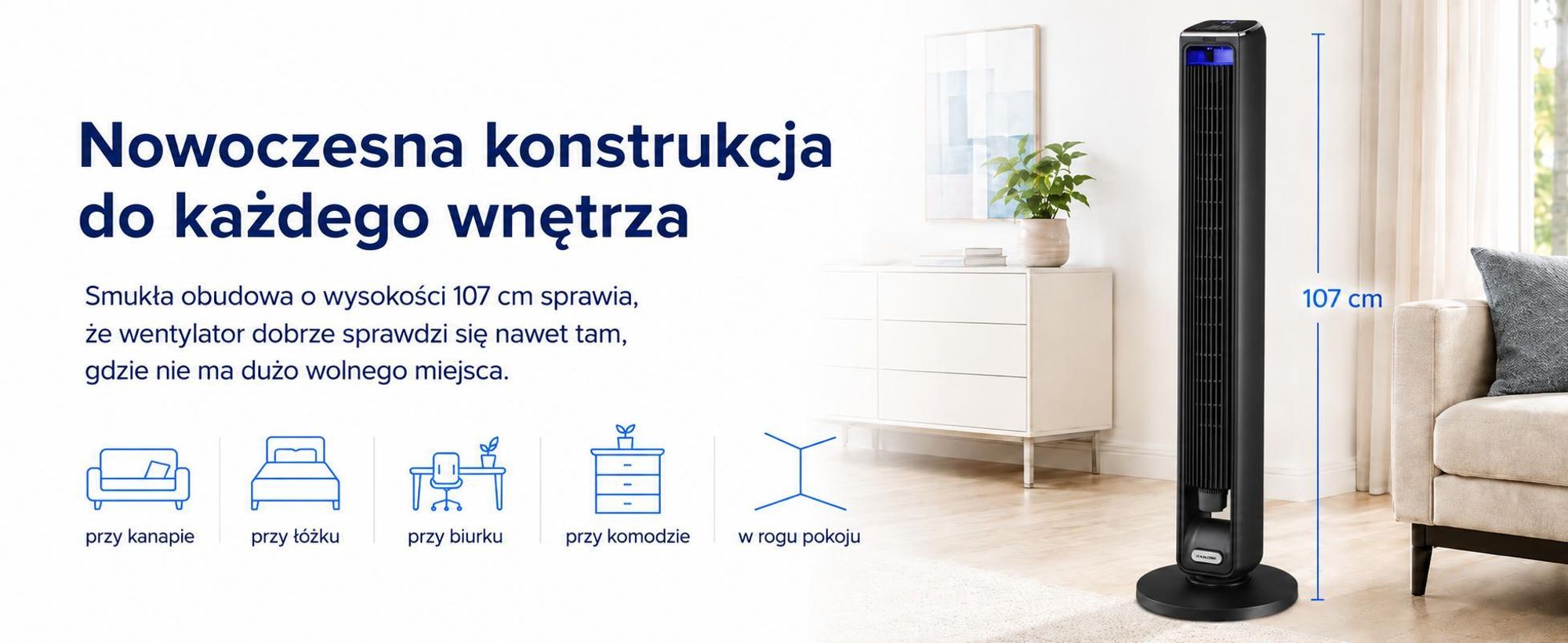 Wentylator Kolumnowy Stojący Podłogowy Wiatrak Aromaterapia Cichy Mocny 55W Vt2200