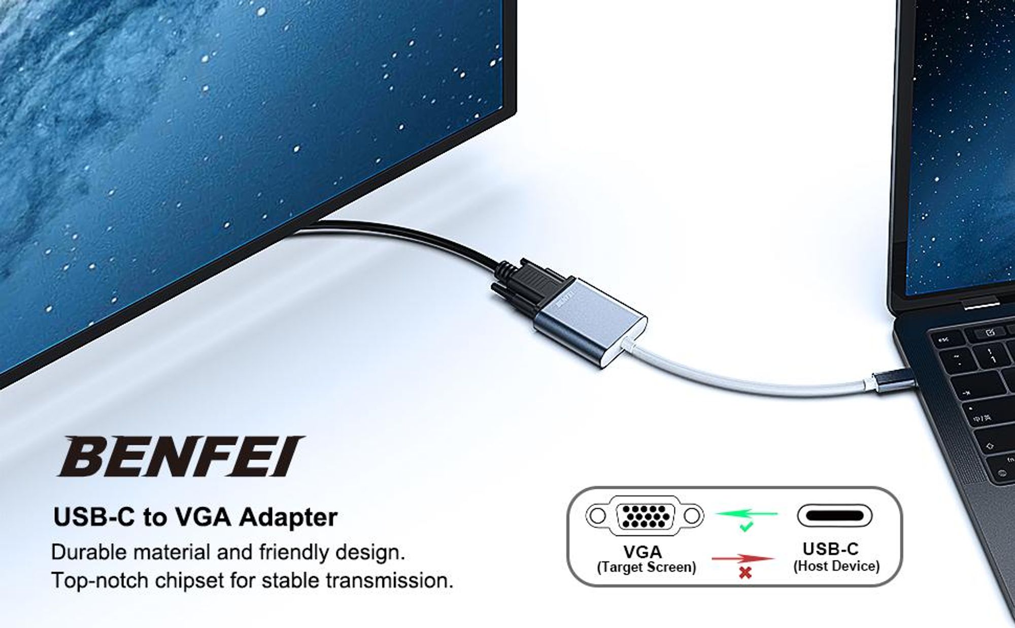 BENFEI Kabeladapter USB C auf VGA Adapter Thunderbolt Kompatibel
