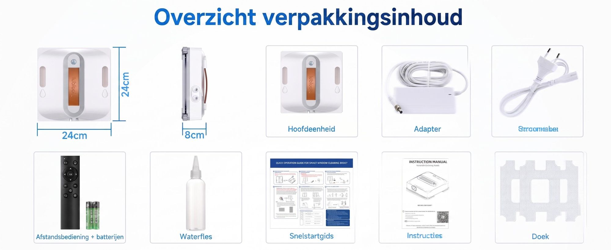 Lubluelu CHYW201 Slimme Ramenwasrobot, 9000 Pa, Automatische Routeplanning, Randreiniging, Wasbare Microvezeldoeken, Dubbele Sproeiers