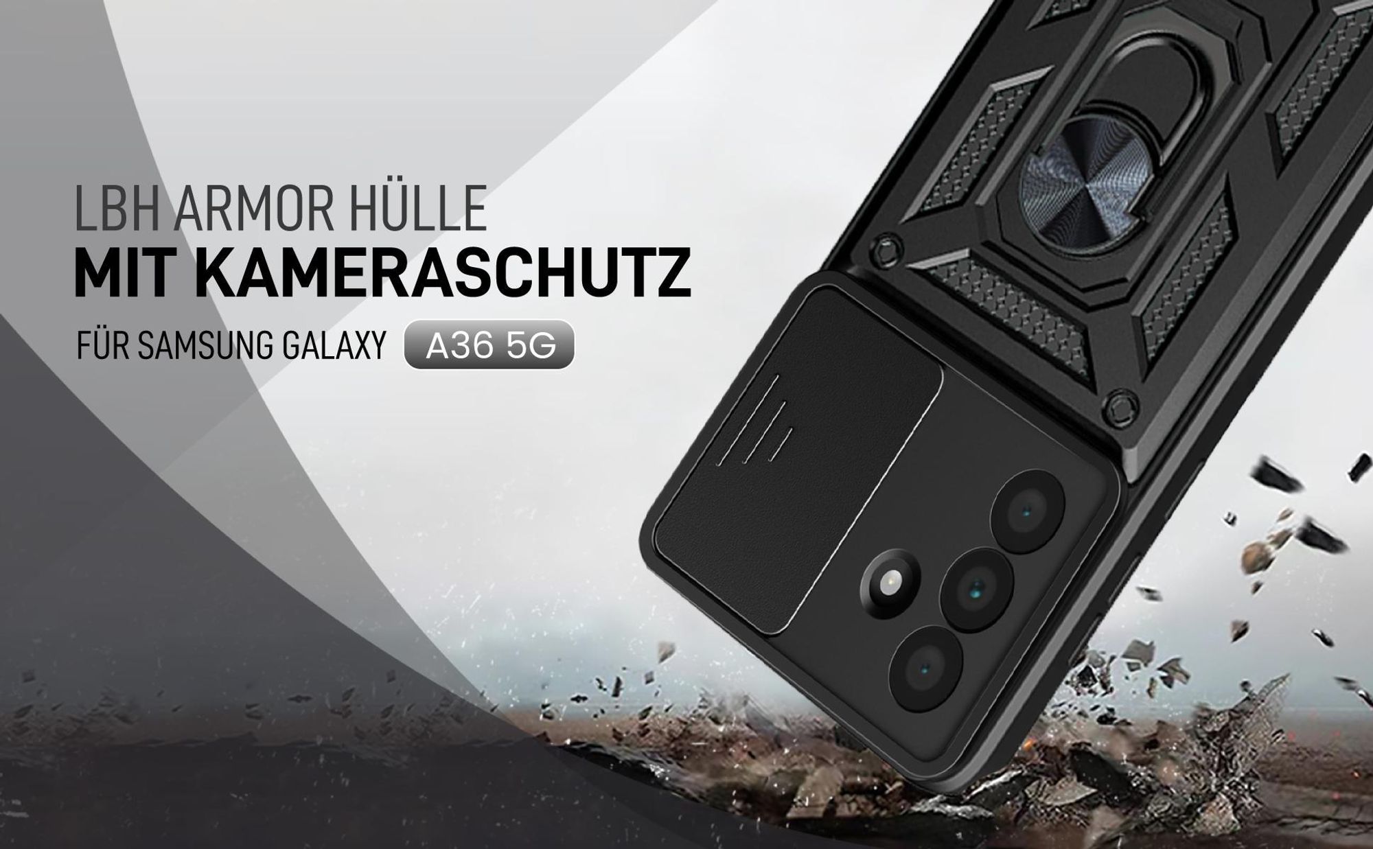 Schwarze Outdoorhülle mit Kameraschutz für Samsung Galaxy A36 5G