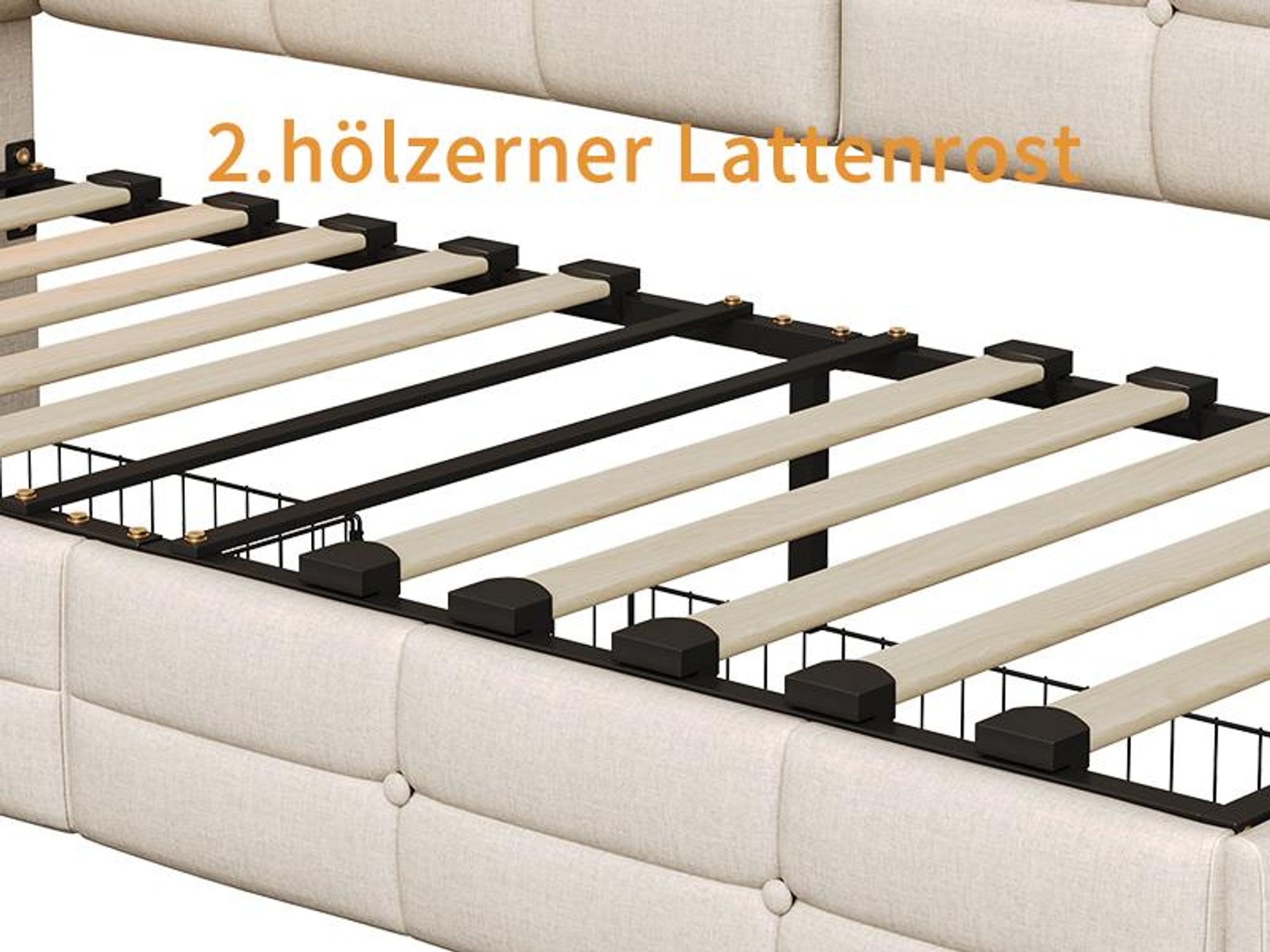 INONEFT Polsterbett Einzelbett 90×200cm,Tagesbett mit LED und USB/C,L-förmiges Holz-Plattformbett mit 2 Schubladen und Lattenrost,Leinen, Beige