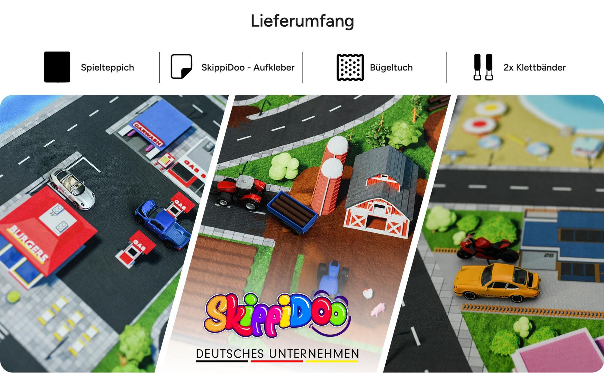 SkippiDoo Kinder Spielteppich Straßenteppich (200x160 cm) - rutschfest & -zertifziert - Teppich Jungen & Mädchen Kinderzimmer, Kinderteppich