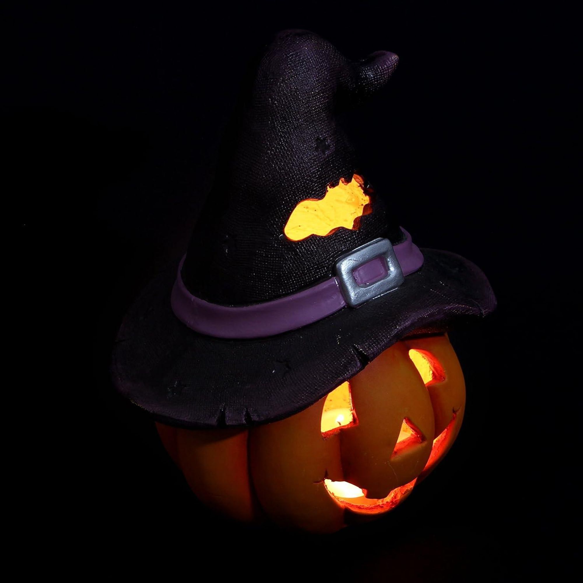Kürbis-Windlicht Hexenhut, schöne schaurige Halloween Dekoration, vielseitig einsetzbar