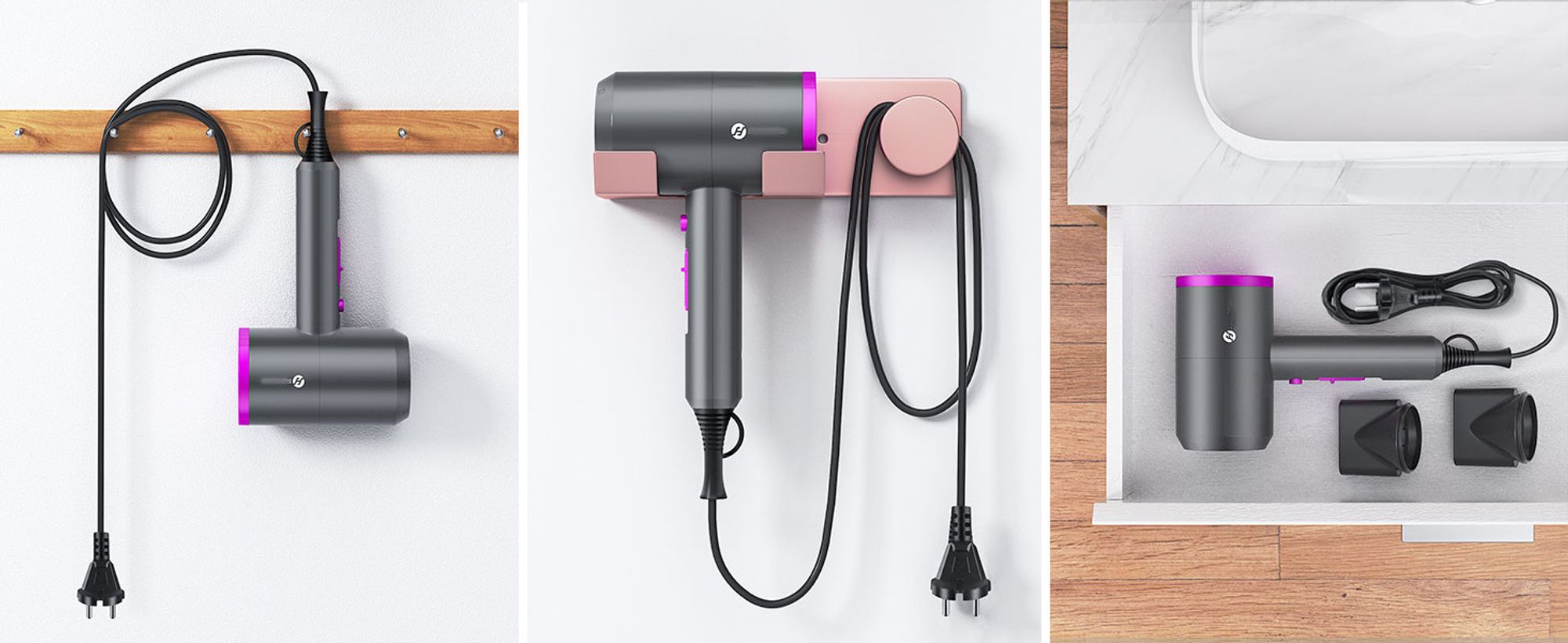Ionen Föhn AC Motor 2000W Haartrockner, Schnelltrocknen Hair Dryer, Salon Haarfön mit Heiß-/Kalttaste, 3 Fön Concentrators and Diffuser