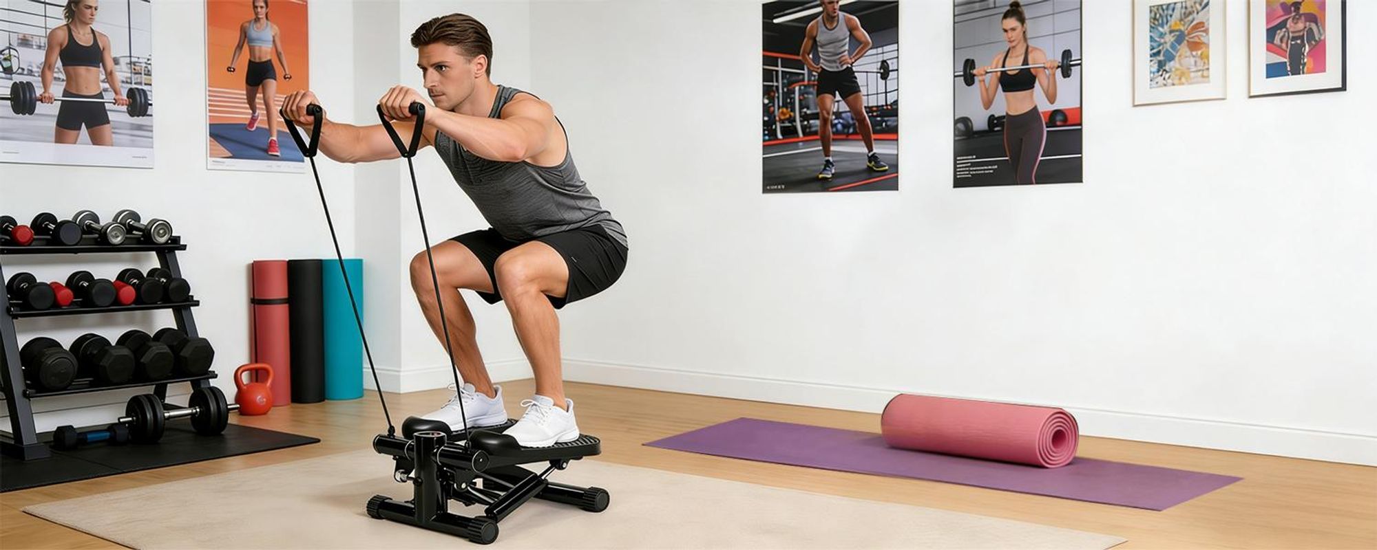 ZMH Steppers Home Mini Power Ropes Display LCD Ministepper per gambe e braccia Resistenza regolabile Fitness Esercizio fisico Casa Ufficio Nero
