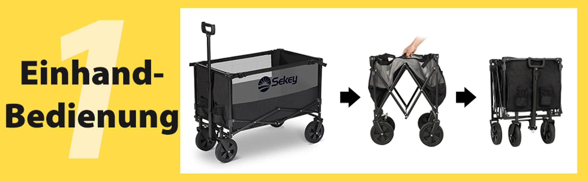 Sekey Bollerwagen Faltbar Offroad, 160L Handwagen belastbar bis 150 kg, Schwarz und Grau