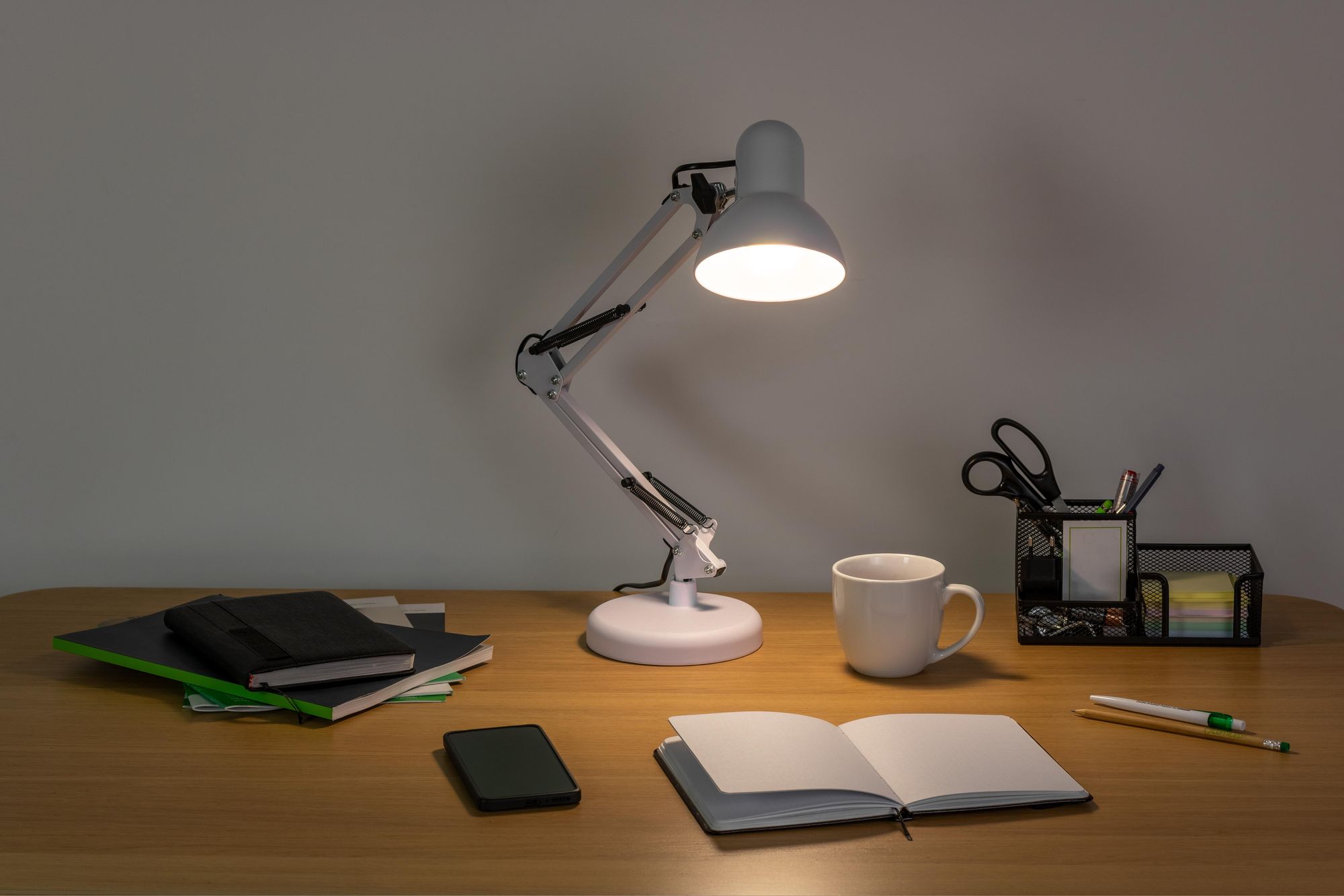 LUMILED Schreibtischlampe klassisch Leselampe Weiß Tischleuchte Tischlampe Verstellbarer Arm mit E27 Retro aus Metall Schreibtischleuchte