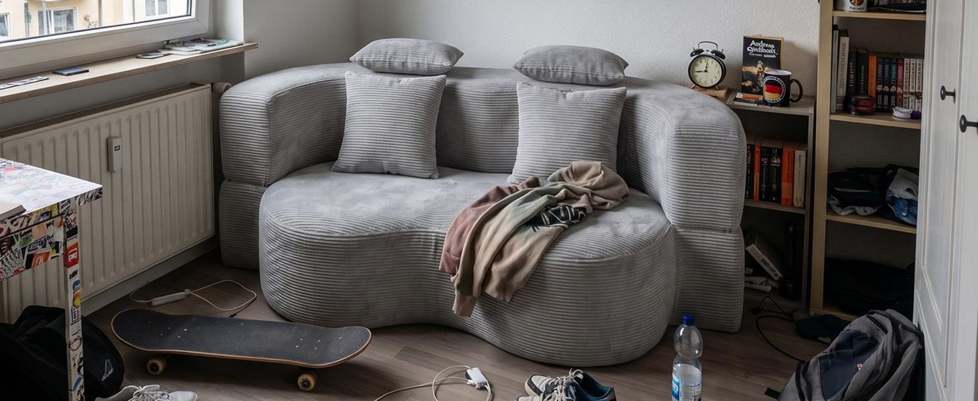 Sofa 3-Sitzer mit Schlaffunktion, 196 cm Komfortables Schlafsofa aus Cord, bis 450kg belastbar, ohne Montage, Bettcouch, Couch Gästebett, platzsparend