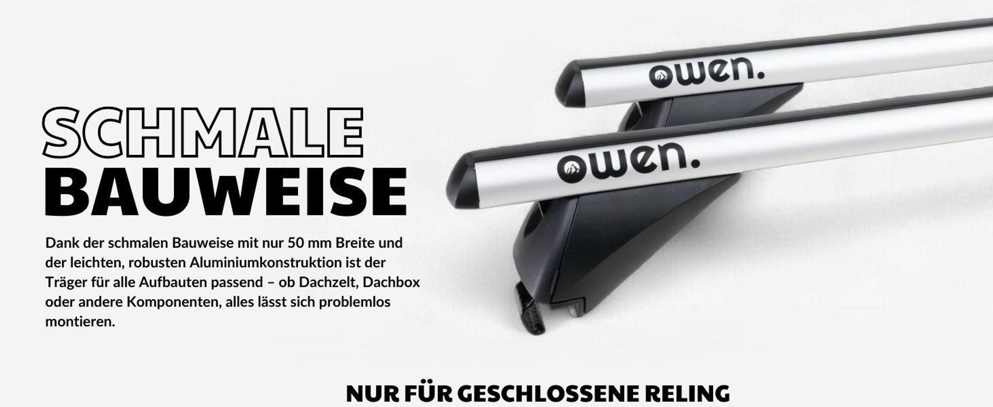 Schmaler Dachträger aus Aluminium, passend für Zelt, Box oder Zubehör.