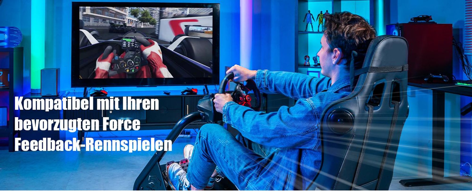 GTPLAYER Simulator Cockpit, SIM racing Cockpit, rennsimulator lenkradständer Gamingstuhl racing wheel stand mit Bluetooth-Lautsprecher und Pedalablage